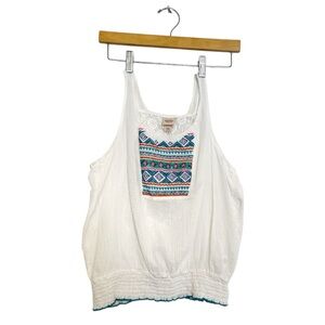 Mossimo Supply Co Boho Embroidered Peasant Tank Top Lace Back Size XL